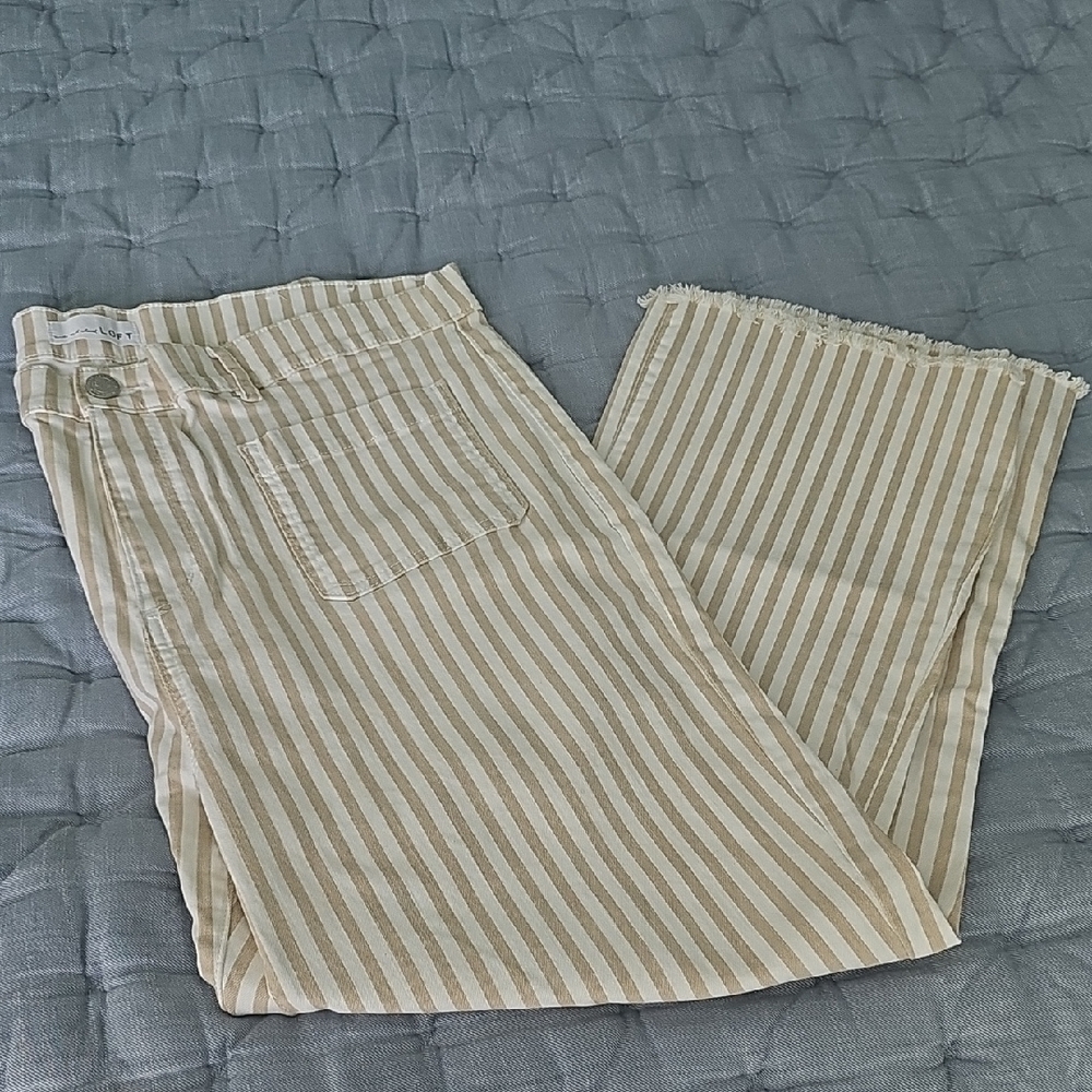 LOFT Beige and White Striped Ankle Jeans